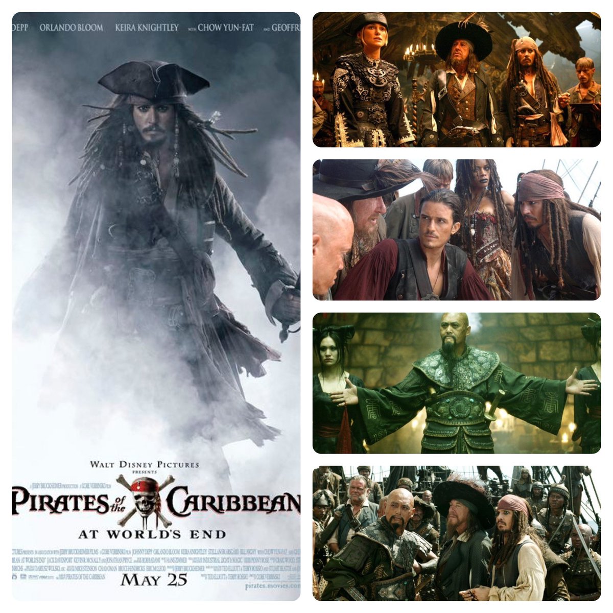 Pirates of the Caribbean: At World's End celebrates 17th anniversary today. #piratesofthecaribbeanatworldsend #goreverbinski #johnnydepp #johnnydeppfans #jacksparrow #orlandobloom #willturner #geoffreyrush #hectorbarbossa #keiraknightley #elizabethswann #chowyunfat #davyjones