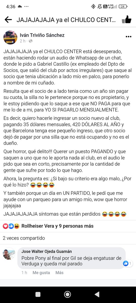 Bueno haré un pequeño hilo sobre una publicación que hizo <a href="/IvanTrivinoS/">Iván Triviño</a> en Facebook.
Síganme

El público esto...