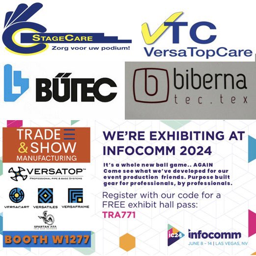 VersaCare's tweet photo. #InfoComm2024 This year we are present at the #Infocomm24, if you visit our booth (W1277) we will be happy to tell you about the @Versatop products Pipe&amp;Drape 2.0, Versaframe, Versacart and Versatiles.
Furthermore, we also represent Bütec and Biberna https://t.co/AeYOZtCFd0