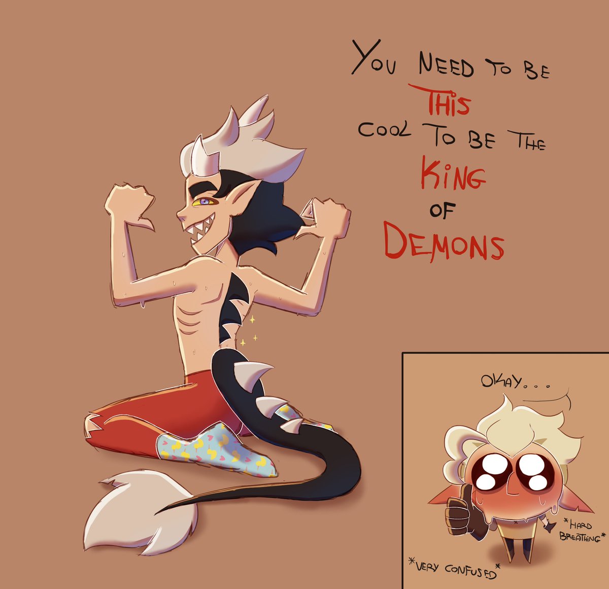 Hunter trains King to defend himself against Butcher (genderbend Boscha) at school. After a day of training, King ends up sweating and takes off his shirt, leading to the following image:

#toh #TohEsquizoAu #tohhunter #tohking #kinter #theowlhouse #huntertoh #kinhtoh