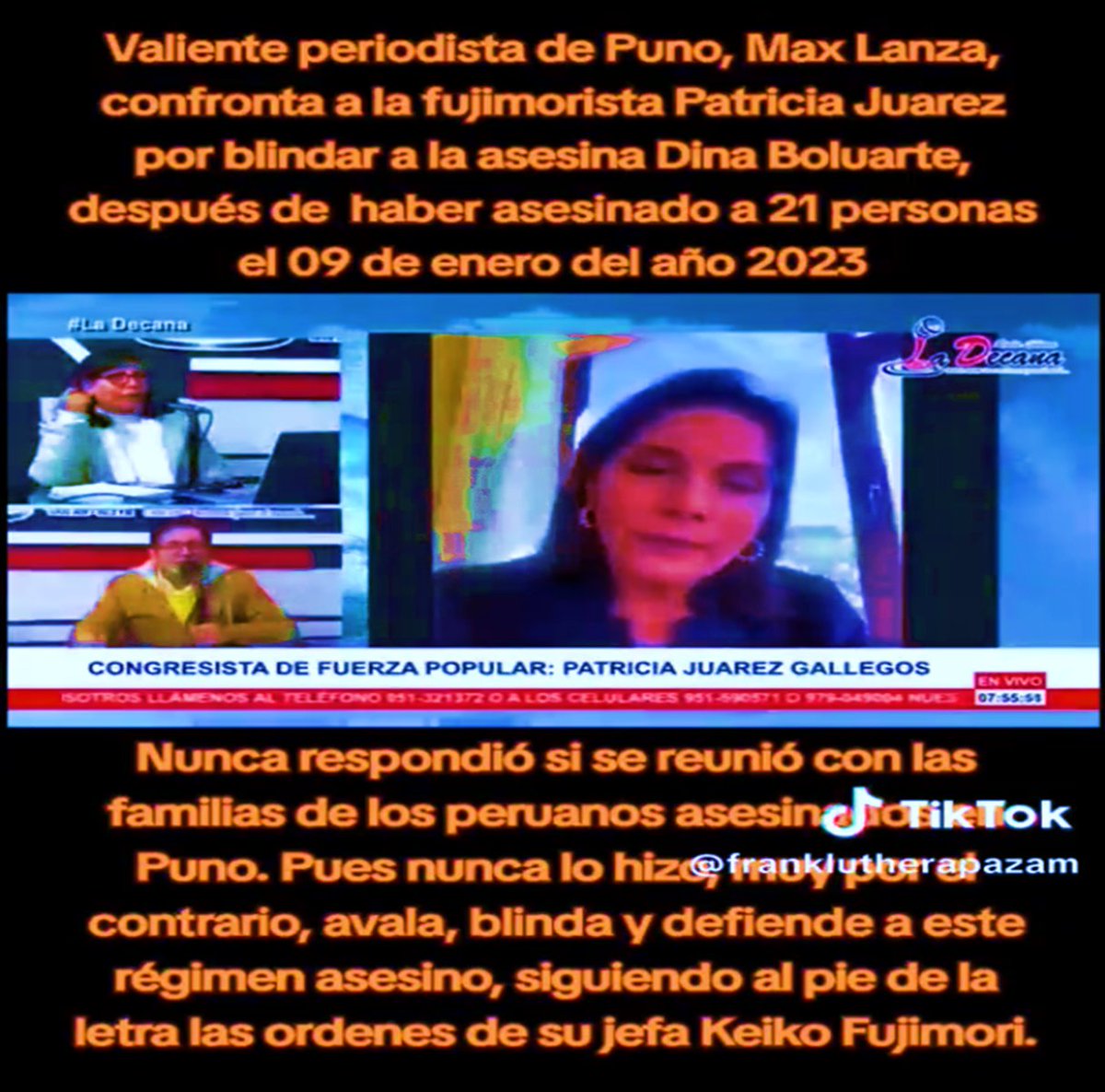 ALFONSO57820023's tweet photo. Mis felicitaciones señor periodista Max por ponerlo en su sitio a esa mujer cínica igual que su Jefa KEIKO FUJIMORI, según ella por amor a los peruanos mandan a matar con balas y con hambre, son 9` 250,000 peruanos que no tienen para comer, 14 meses de recesión, 47% de niños ane https://t.co/HO4nfvekn3