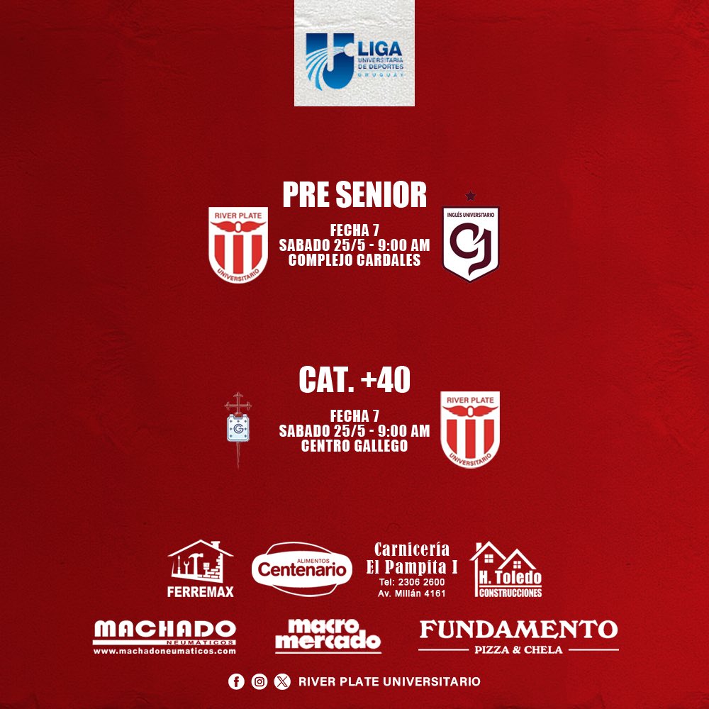 River Plate Universitario (@riverplateu) on Twitter photo 🫵🏼 Mañana.
Pre Senior 🆚 <a href="/Ingles_Univ/">Inglés Universitario</a>
+40 🆚 <a href="/PreCentroGalle/">Centro Gallego Universitario</a>
#RiverU ı #LaOtraPasion 🫵🏼 Mañana.
Pre Senior 🆚 <a href="/Ingles_Univ/">Inglés Universitario</a>
+40 🆚 <a href="/PreCentroGalle/">Centro Gallego Universitario</a>
#RiverU ı #LaOtraPasion