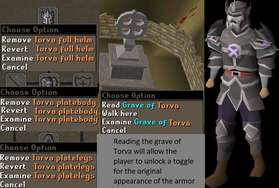 <a href="/OldSchoolRS/">Old School RuneScape</a> Allow us to unlock a toggle for old Torva, we could have the grave be put near Lucien's base.