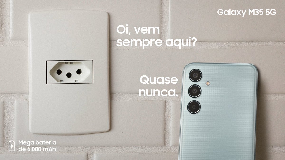 Eles eram tão próximos antes e agora nem se falam direito… Mas a vida é assim, ainda bem! Com o Galaxy M35 5G, a tomada vai ser uma desconhecida pra você. 🔋