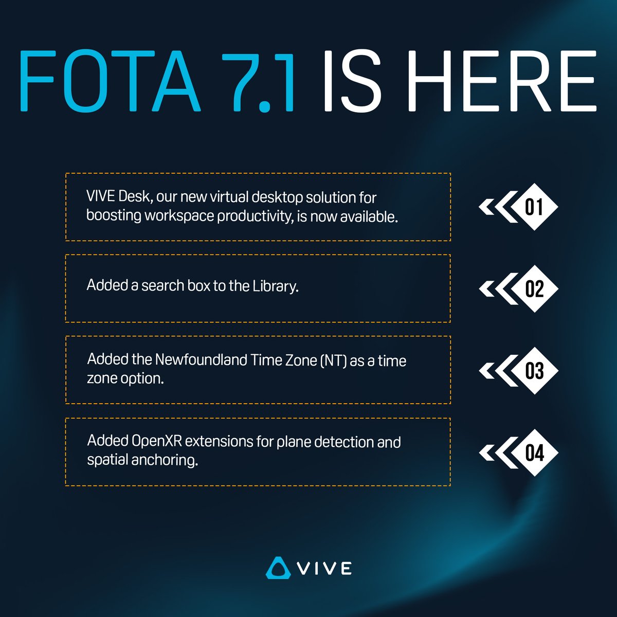 Uncover the newest innovations in VIVE XR Elite through the FOTA 7.1 update: htcvive.co/XREFT71 #VIVEXRElite #VIVEDesk #Productivity #OpenXR #SpatialAnchoring