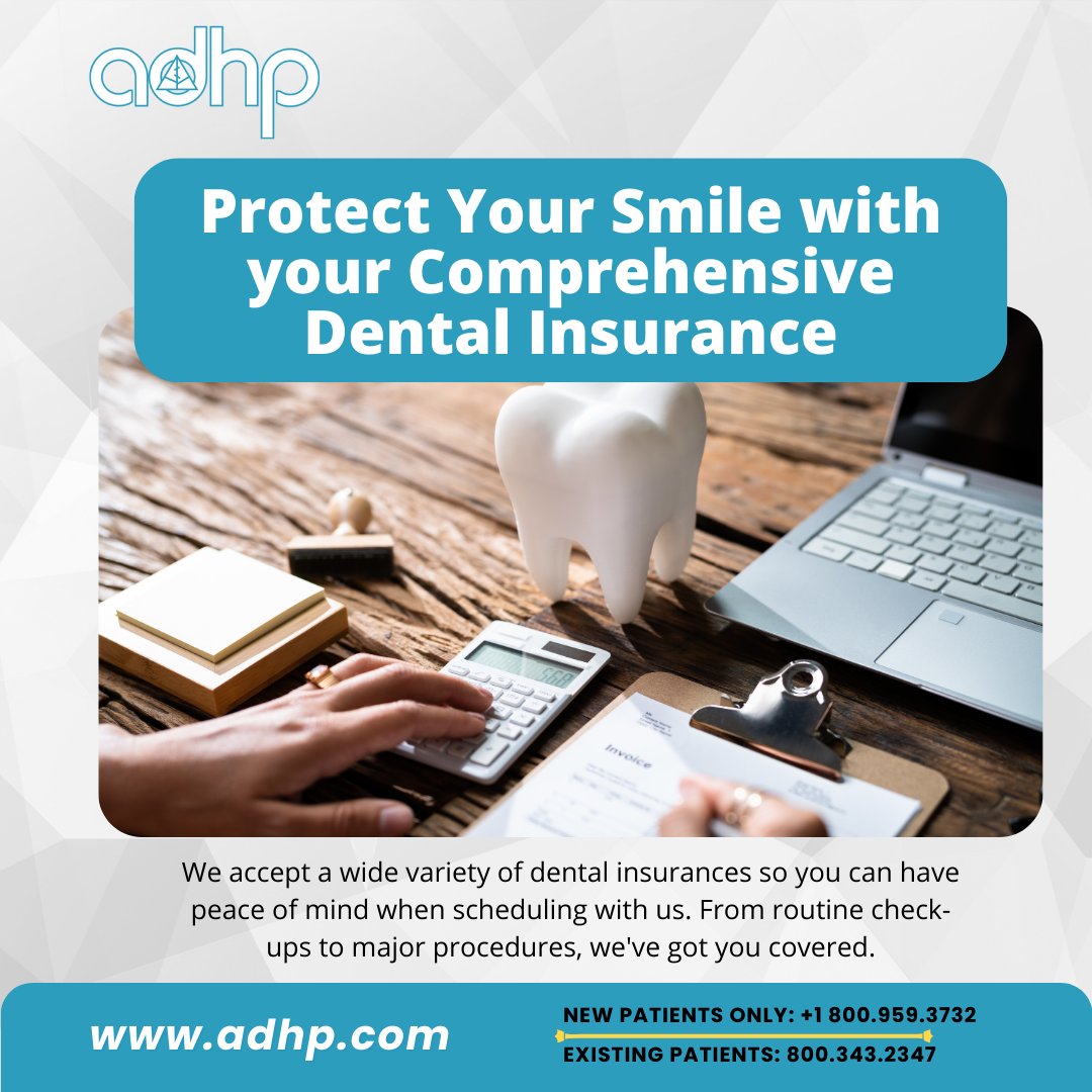 teethimplantsdr's tweet image. Our clinic accepts a wide array of dental insurances, ensuring you're covered for all your dental needs. From routine check-ups to major procedures, we've got your back! Schedule your appointment today and smile worry-free. 
#ADHP #DentalCare #InsuranceCoverage #HealthySmile