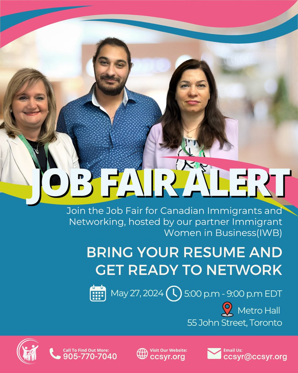 Job seekers, mark your calendars for the #JobFair hosted by our partner IWB for Canadian Immigrants & Networking on May 27. Here’s a chance to elevate your career path and secure your future.  #networking #torontojobs #gtajobs #yorkregion