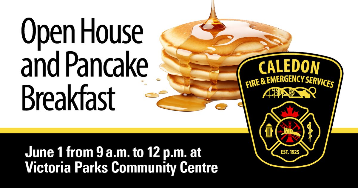 Join us for an Open House at Station 308! 🥞 Residents are invited to join us at Victoria Parks Community Centre on June 1. Come enjoy a free pancake breakfast and meet your local firefighters, OPP, and paramedics! More details: caledon.ca/adult55