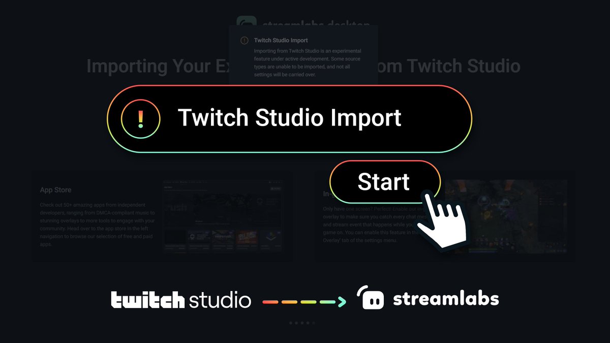 streamlabs's tweet photo. We're excited to announce a brand new #TwitchStudio importer.
This experimental feature allows new users to import key features like scenes, alerts, browser sources, and more from Twitch Studio into Streamlabs Desktop during onboarding.
If you're switching from Twitch Studio, we hope this new feature streamlines your setup process.
More info here:
https://t.co/PZ4i60PbJQ