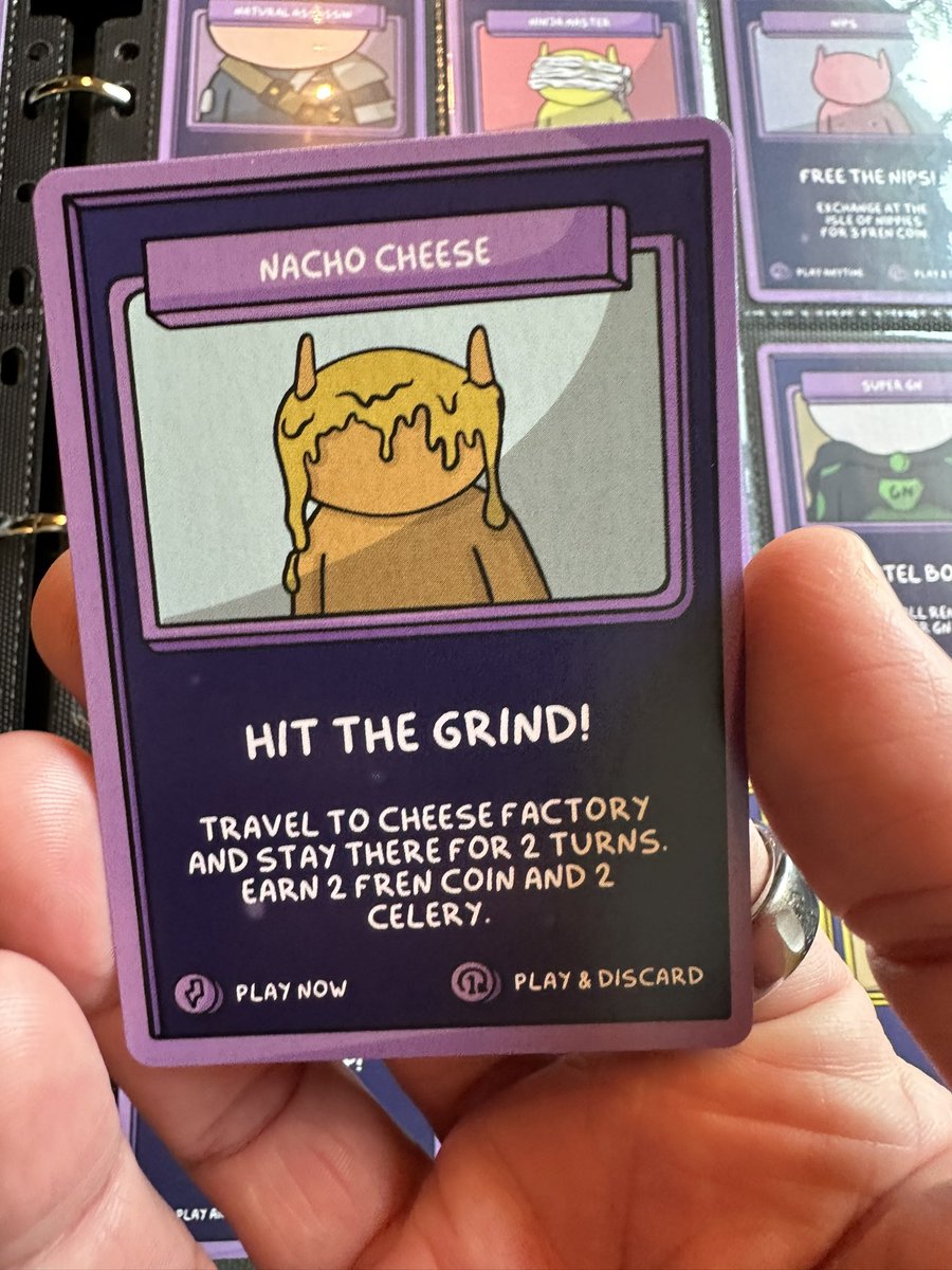 Gm from Nacho Cheese!

The cheese trait frens are known for their hustle. This card sends you straight to the Cheese Factory where you get to spend a couple of turns earnin’ that Fren Coin and Celery!

Happy Friday. Hope you enjoy the weekend! 🖖💚

#AFrenADay <a href="/alienfrens/">alien frens</a>