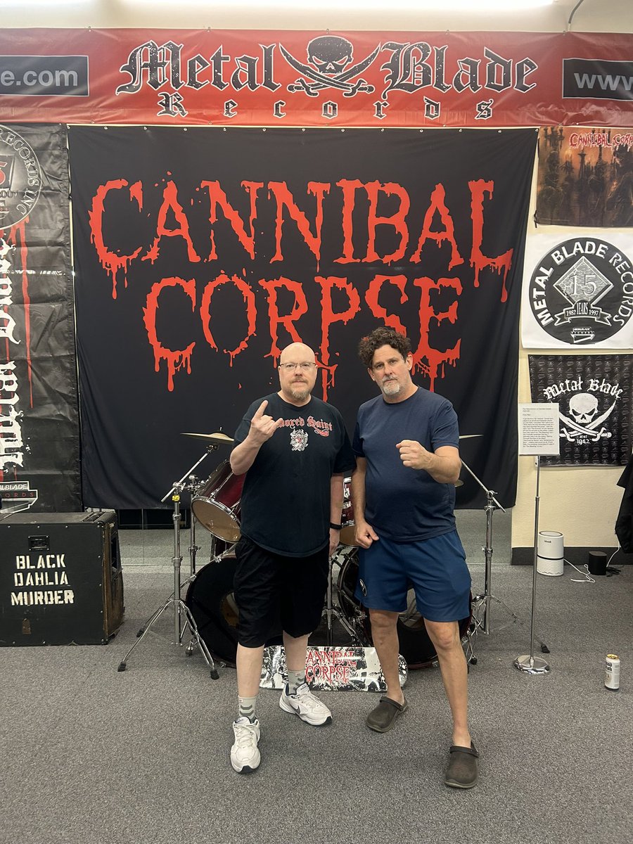 So honored to have @PaulMazurkiewi3 from @CorpseOfficial at the @MetalBlade museum today!! That’s his original #cannibalcorpse drum set!