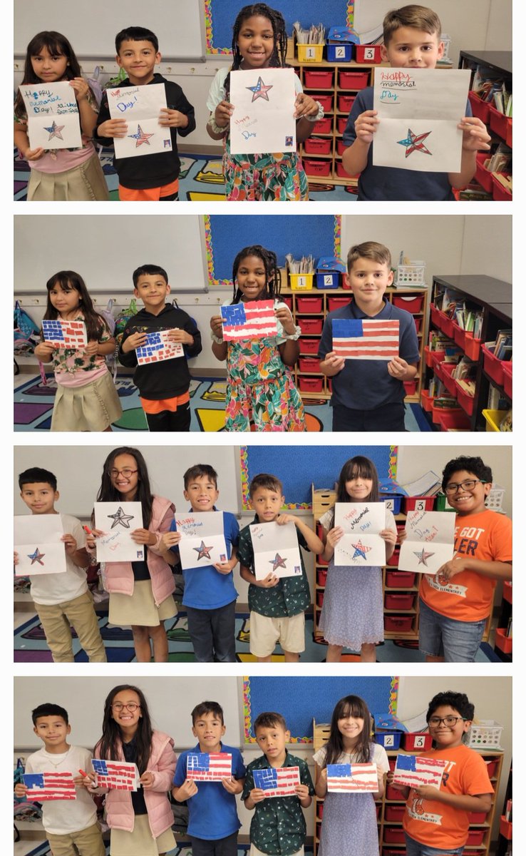 3rd grade Rattlers get ready for a 3Day weekend with some Memorial Day Art: 3D Star and Mosaic Flag @DSShook_ES @teamsisd