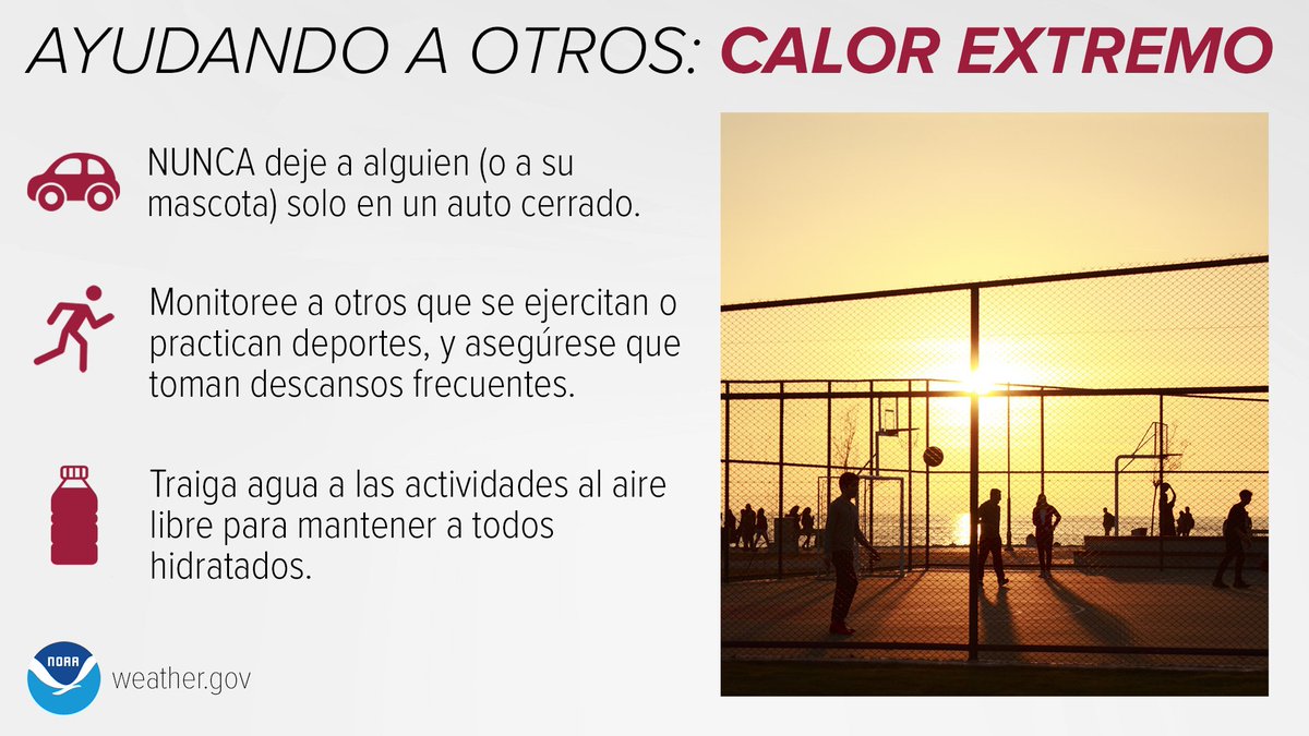 Los niños, los ancianos y aquellos con condiciones crónicas son especialmente vulnerables a la exposición al calor. Conozca los signos de las enfermedades asociadas al calor en weather.gov/safety/heat-il… #WeatherReady