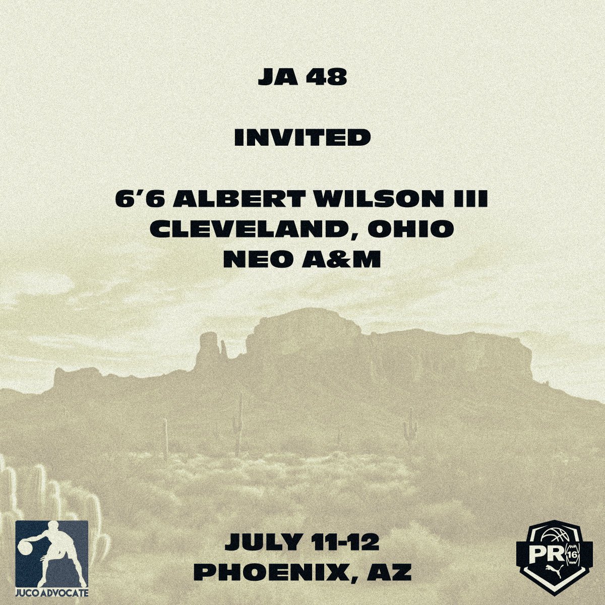The next JA48 Invite goes to 6'6 Albert Wilson III of NEO A&amp;M.                                      

In partnership with
<a href="/NxtProHoops/">NXTPRO Hoops</a>
<a href="/PRO16League/">PRO16/NXTPRO League</a>
and
<a href="/PUMAHoops/">PUMA Basketball</a>

July 11-12 Phoenix AZ                               

Stay tuned for more invitations and exciting updates!!!