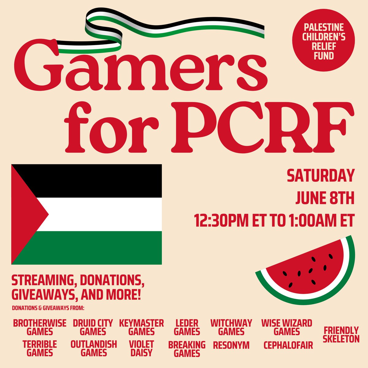 Y'all heard it here first! The Gamers for PCRF Event is happening on Saturday, June 8th from 12:30PM ET to 1:00AM ET. Thank you to the many publishers, designers, artists, journalists, content creators, influencers, and more for being a part of this ⬇️