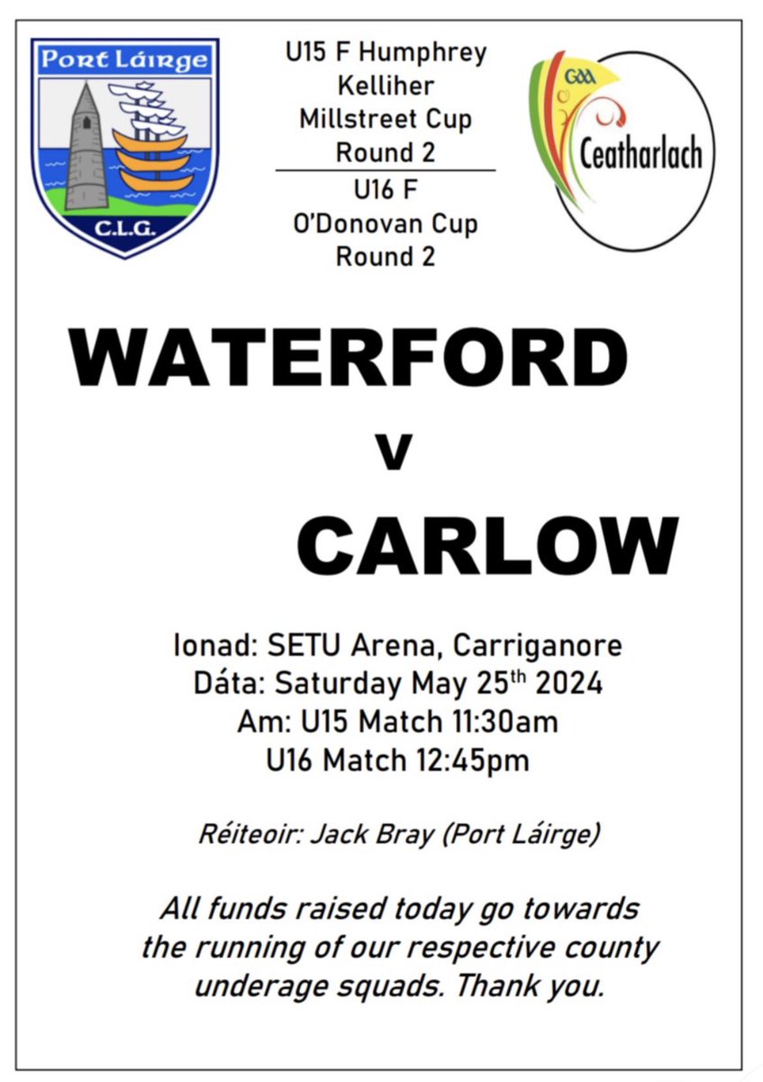 Best of luck to Paul McElligott and the Éire Óg representatives, Jacob, Alex, Shane and Tommy in the second round of the U16 Championship tomorrow vs Waterford!! 💪🏻