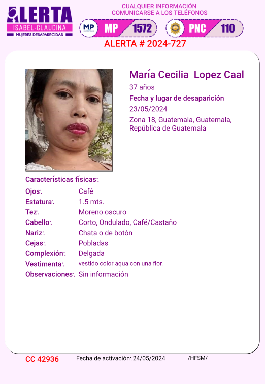 #AlertaIsabelClaudina 📷 Ayúdenos a encontrar MARIA CECILIA LOPEZ CAAL Cualquier información comunicarse al teléfono 📷 1572 Gracias por difundir esta información📷