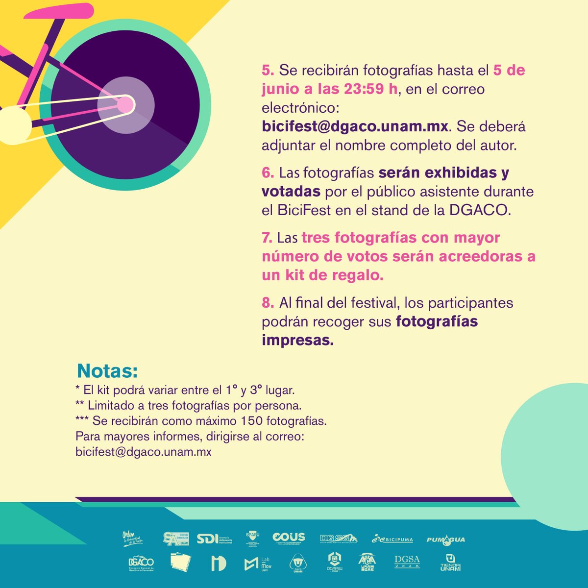 La @cousunam te invita a colaborar: Hazte Bicible rodando en la UNAM a través de tu cámara Captura momentos únicos con tu bici y participa en nuestra dinámica fotográfica. Las fotos más votadas en el #BiciFestUNAM recibirán un increíble kit de premios #UNAMComunidadSustentable