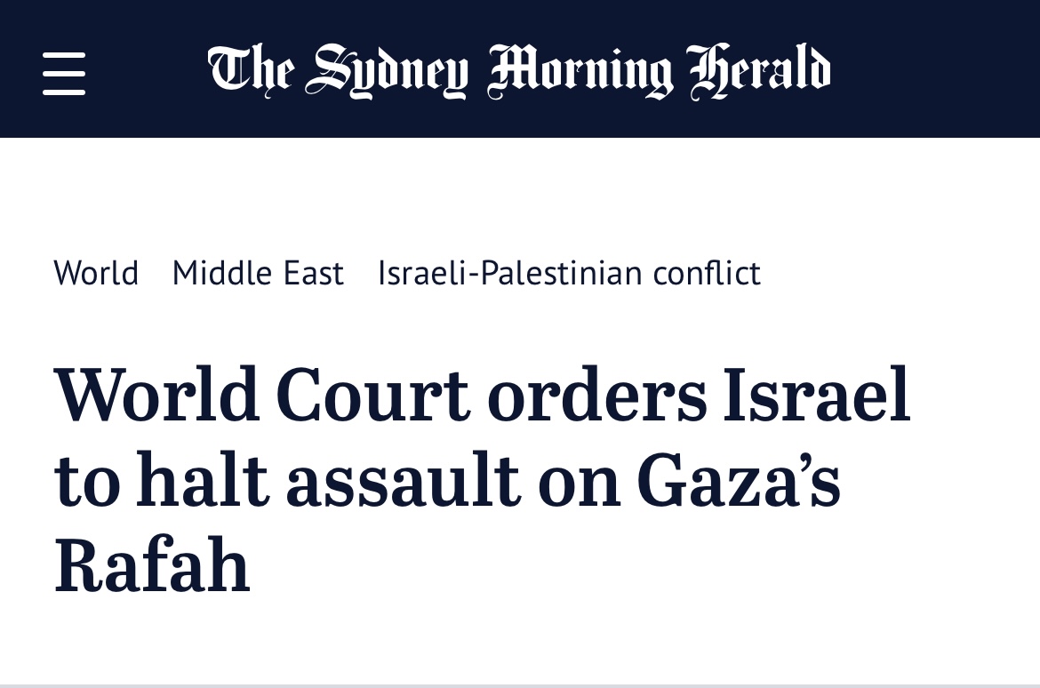 The world's top court orders Israel to immediately halt its assault on Rafah. Australia must take concrete steps, including arms embargoes & targeted sanctions, to press Israel to comply with these binding orders. No more empty words @AlboMP @SenatorWong We need urgent action!