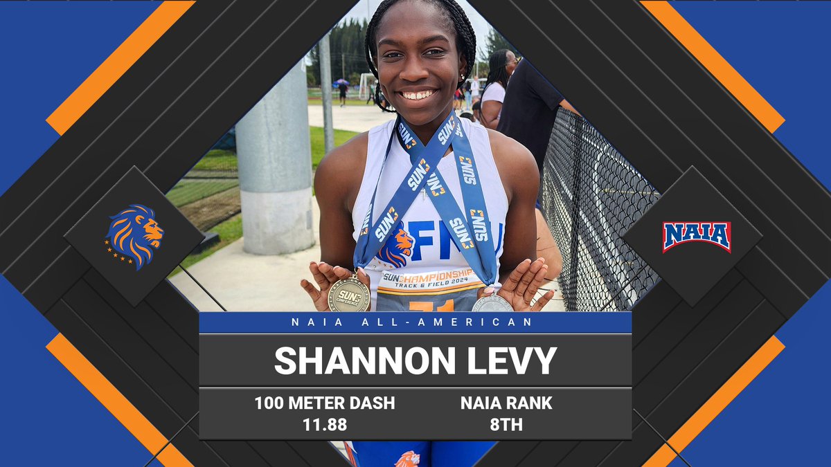 Congrats to @FLMemorialUniv freshman sprinter Shannon Levy! She finished 8th in the @NAIA in the women's 100 meters, earning #NAIA All-American honors! *Freshman Year* -@SunConference 100m champion 🥇 -8th in the nation (NAIA Nationals) (100m) -#AllAmerican 🏅 #fmu #hbcu 🦁