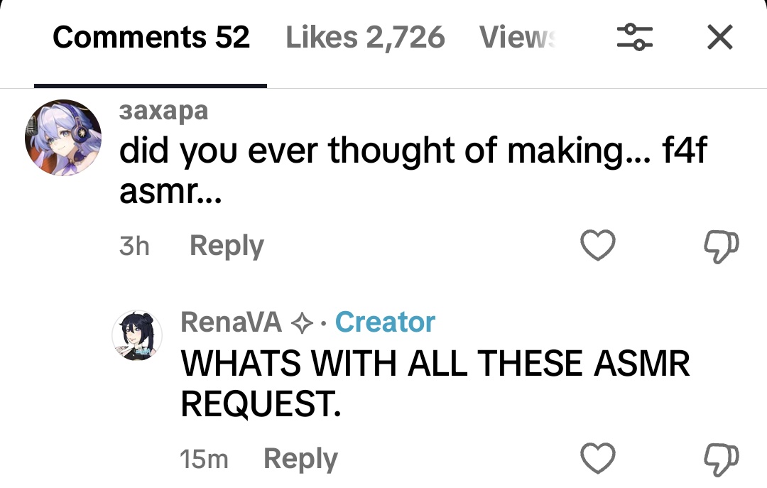 What's with the ASMR requests... 😰 At least follow me first smh!! ><