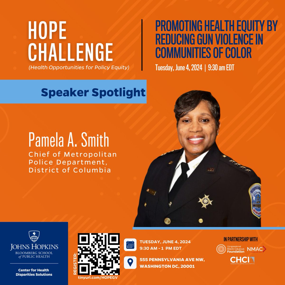 On June 4th <a href="/JHSPH_CHS/">1717</a> is hosting its Health Opportunities for Policy Equity (HOPE) Challenge forum focused on promoting health equity by reducing gun violence.  Civil rights leader <a href="/TheRevAl/">Reverend Al Sharpton</a> will keynote the event!  Learn more &amp; register here: tinyurl.com/mrup7eu2