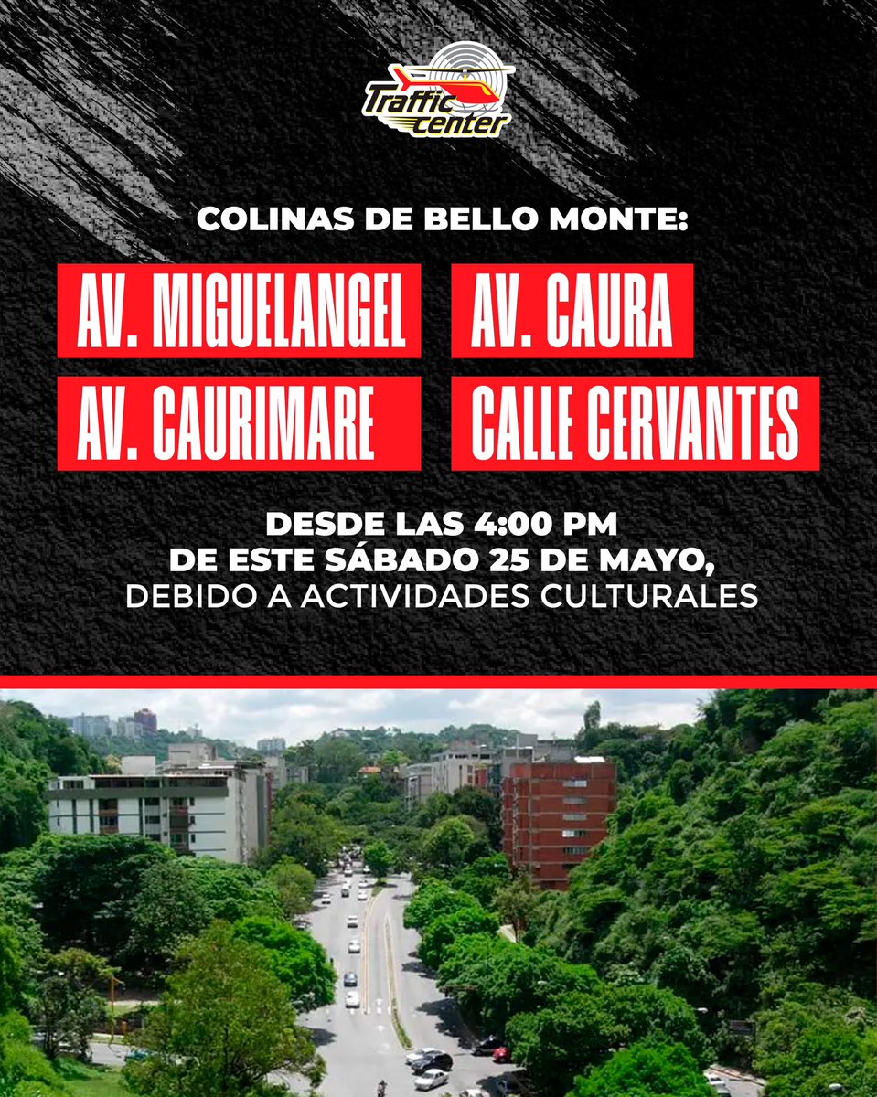 Conoce las vías que estarán cerradas este fin de semana en gran parte de la ciudad de Caracas.
Le recomendamos tomar sus previsiones. ⚠️

#TrafficCenter