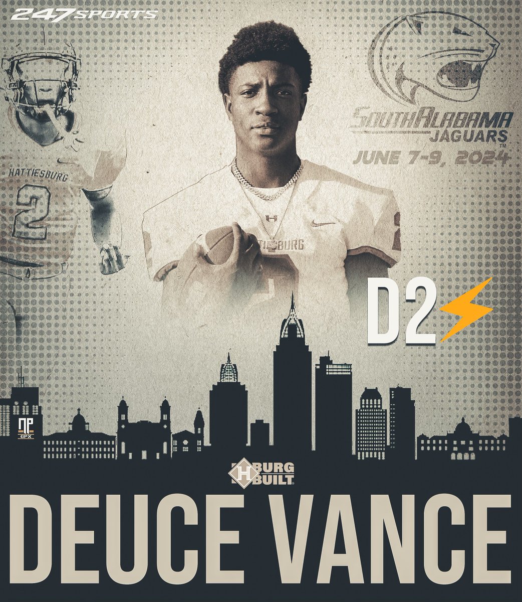 Class of 2025 prospect Deuce Vance (@deuce_vance) from Hattiesburg High School (Hattiesburg, MS) schedules his visit date(s) to South Alabama and the Jaguars! The Pine Belt product is a terrific prospect for whoever gets his signature later this year.⚡️✌️