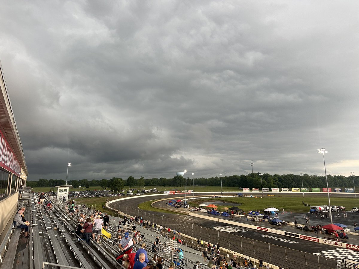 Car covers are off of many of the Silver Crown cars and people are slowly filtering into the grandstand. Meanwhile, when I look at Turns 3-4…