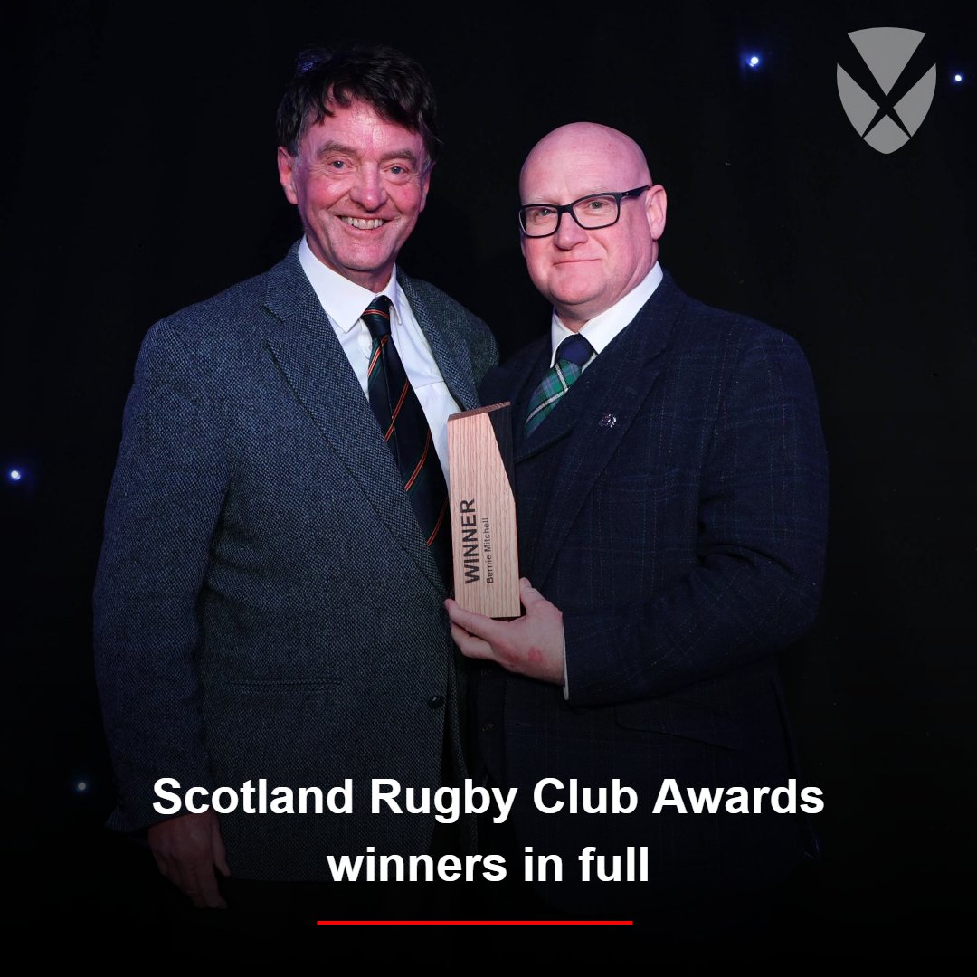 The Scotland Rugby Club Awards took place last night with plenty of deserving winners 👏 For the full list 👉shorturl.at/pqYGR