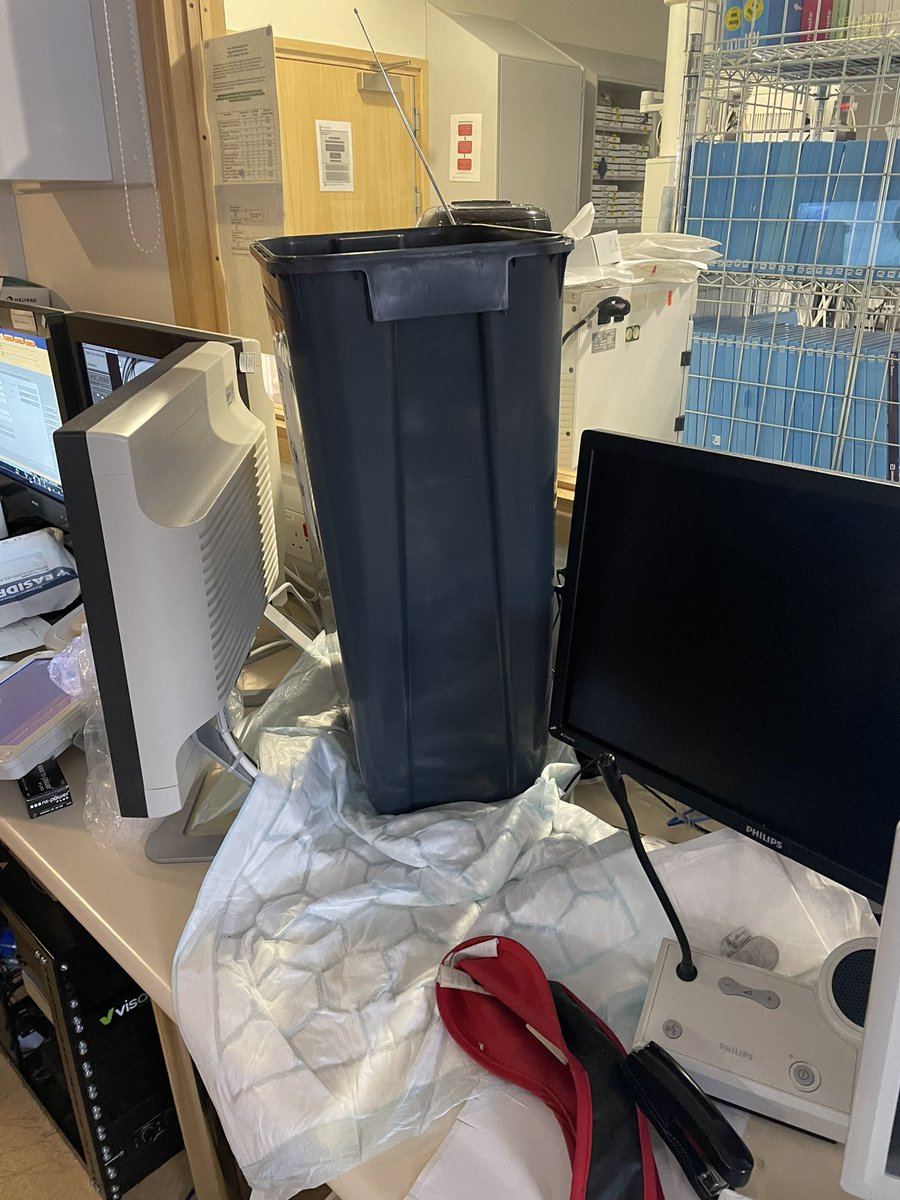 Another day in Rishi Sunaks NHS. A bin catching the water coming from something leaking in the ceiling