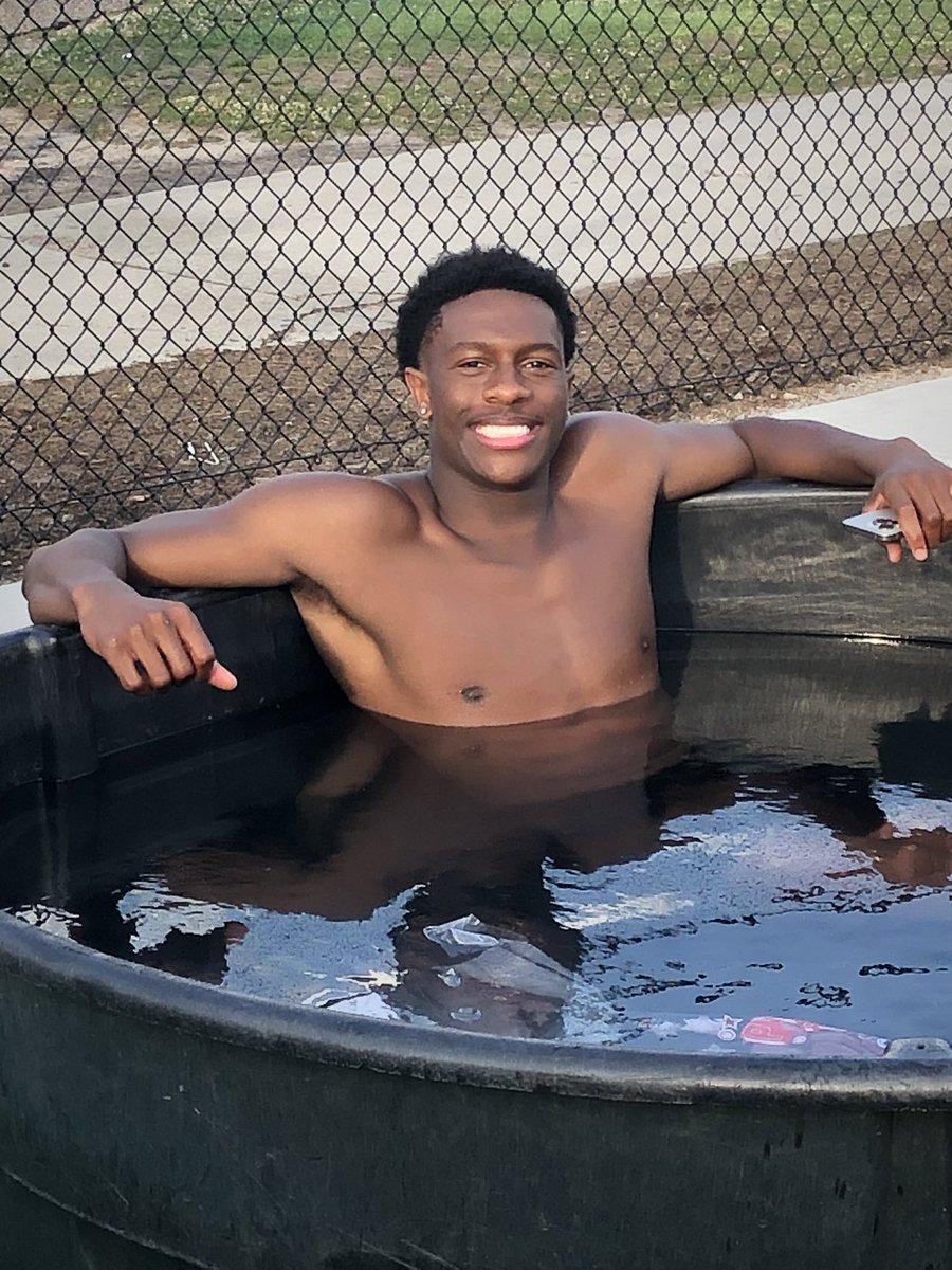 TJ Clayton enjoying a recovery ice bath after competing in the 100 Meter Dash at today’s NCAA DIII National Championship Meet in Myrtle Beach, SC. TJ ran 10.43 in today’s prelims, posting the sixth fastest mark to advance to tomorrow’s finals.