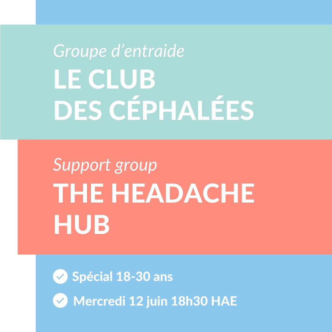 MigraineQuebec (@migrainequebec) on Twitter photo SPÉCIAL 18-30 ANS 📣 Migraine Québec lance un groupe virtuel d’entraide par et pour les jeunes adultes! Le Club des céphalées est un espace privilégié pour partager notre vécu commun avec la #migraine ou les #céphalées.  Bilingue français/anglais. migrainequebec.org/evenements/le-… SPÉCIAL 18-30 ANS 📣 Migraine Québec lance un groupe virtuel d’entraide par et pour les jeunes adultes! Le Club des céphalées est un espace privilégié pour partager notre vécu commun avec la #migraine ou les #céphalées.  Bilingue français/anglais. migrainequebec.org/evenements/le-…