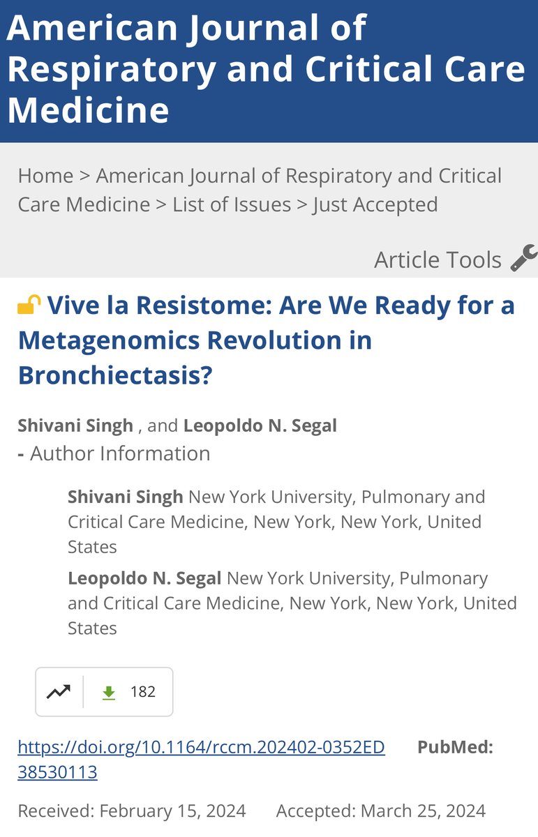 Drs. Shivani Singh and @Leopoldo_Segal Discuss a Metagenomics Revolution in #Bronchiectasis in @ATSBlueEditor 🔓 bit.ly/3UFzsFM #PCCM #Lungdisease #lung #microbiome