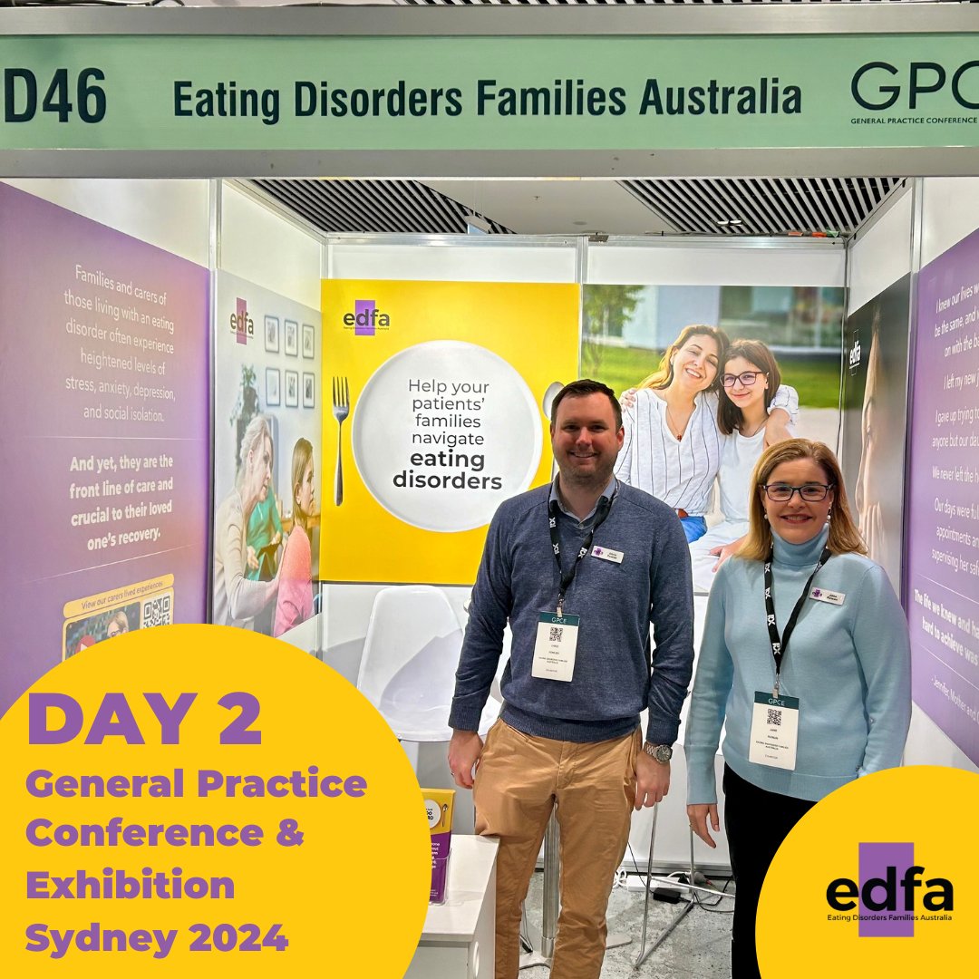 EDFA is back for Day 2 of the General Practice Conference and Exhibition (GPCE) in Sydney.

We hope to meet with many more today. We're at Stall D46 so please come and say hello.

#GPCE #eatingdisorders #eatingdisordercarers #eatingdisordertreatment