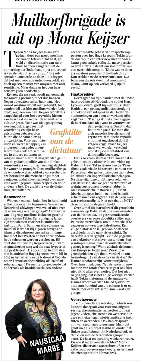 rkemp59's tweet photo. "Deze muilkorfbrigade wil ouderwetse politieke correctheid in ere herstellen die mensen angst moet aanjagen, opdat alleen zalvend over moslims wordt gepraat. De grafstilte van de dictatuur"

Voortreffelijke column van Nausicaa Marbe over het aangiftecircus tegen Mona Keijzer 🎯 https://t.co/Vk3iQp0tGl