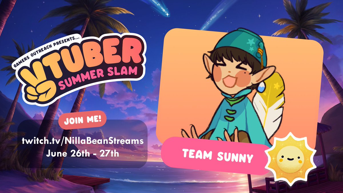 hey. hi. hello. guess what? 🌞

I'm participating in #VTuberSS2024 next month with some cool nerds! Details, including donation incentives, to be shared closer to the date. Thanks to @GamersOutreach for putting on this event!!