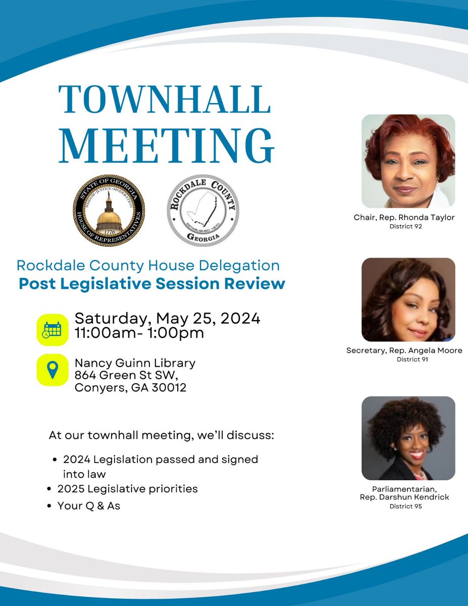 Rockdale County residents, Please join us tomorrow for a town hall meeting. 👍🏾