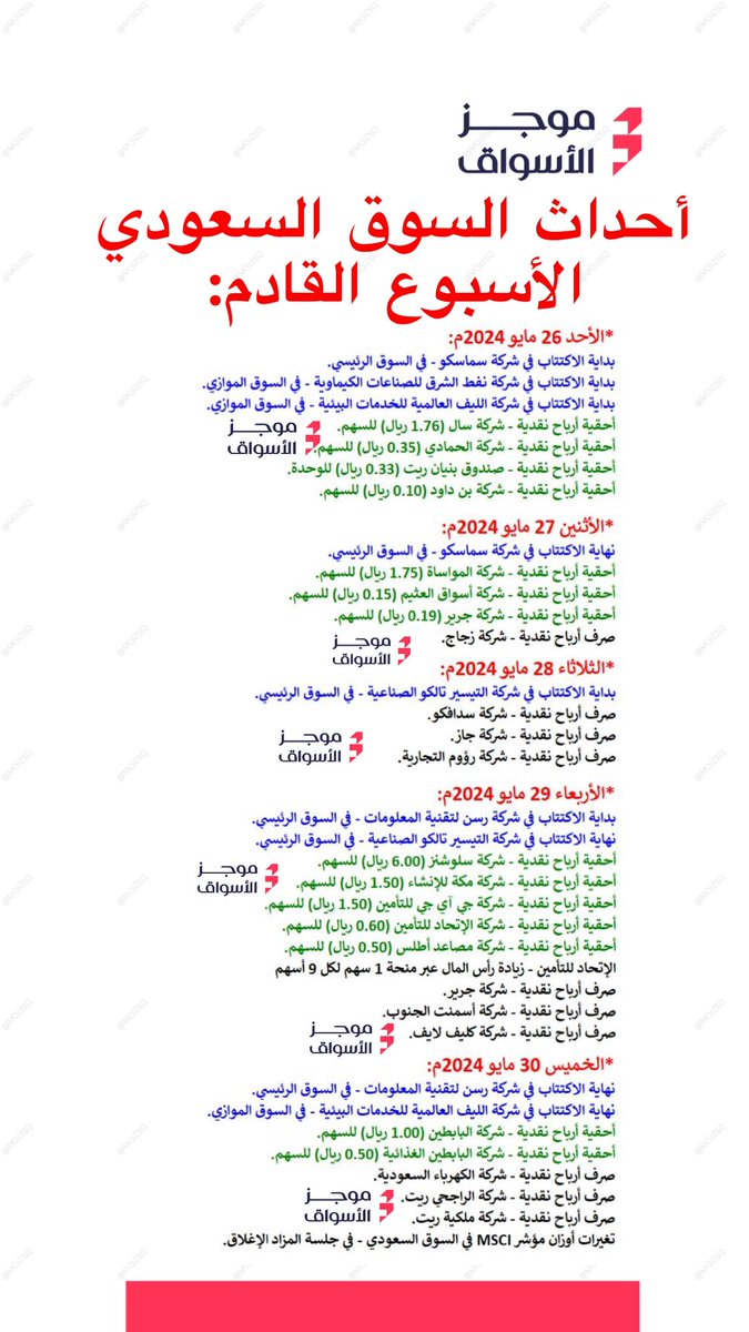 احداث #تاسي الأسبوع القادم 

(موجز الأسواق)

حساب جميل جداً وعملهم عظيم جداً انصح بمتابعته 👏🏻