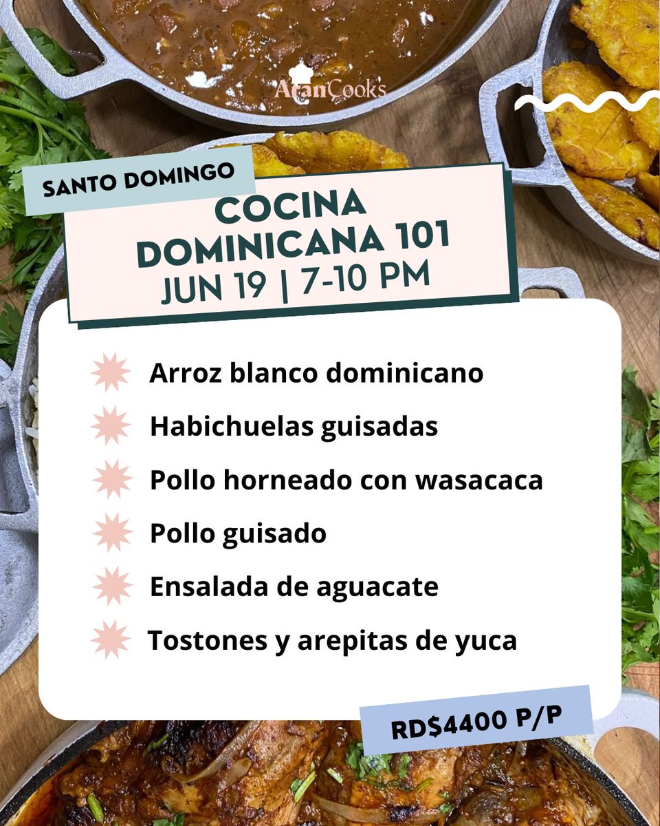 arantxa_soto's tweet photo. ¡VAMOS A COCINAR!✨

Vuelven mis clases presenciales y estoy segura que la vamos a pasar increíble comiendo, aprendiento y bebiendo deli.

Costo regular: RD$4400
Y quienes se inscriban DURANTE ESTE FIN DE SEMANA recibirán un precio especial. https://t.co/43dAdZkRLi