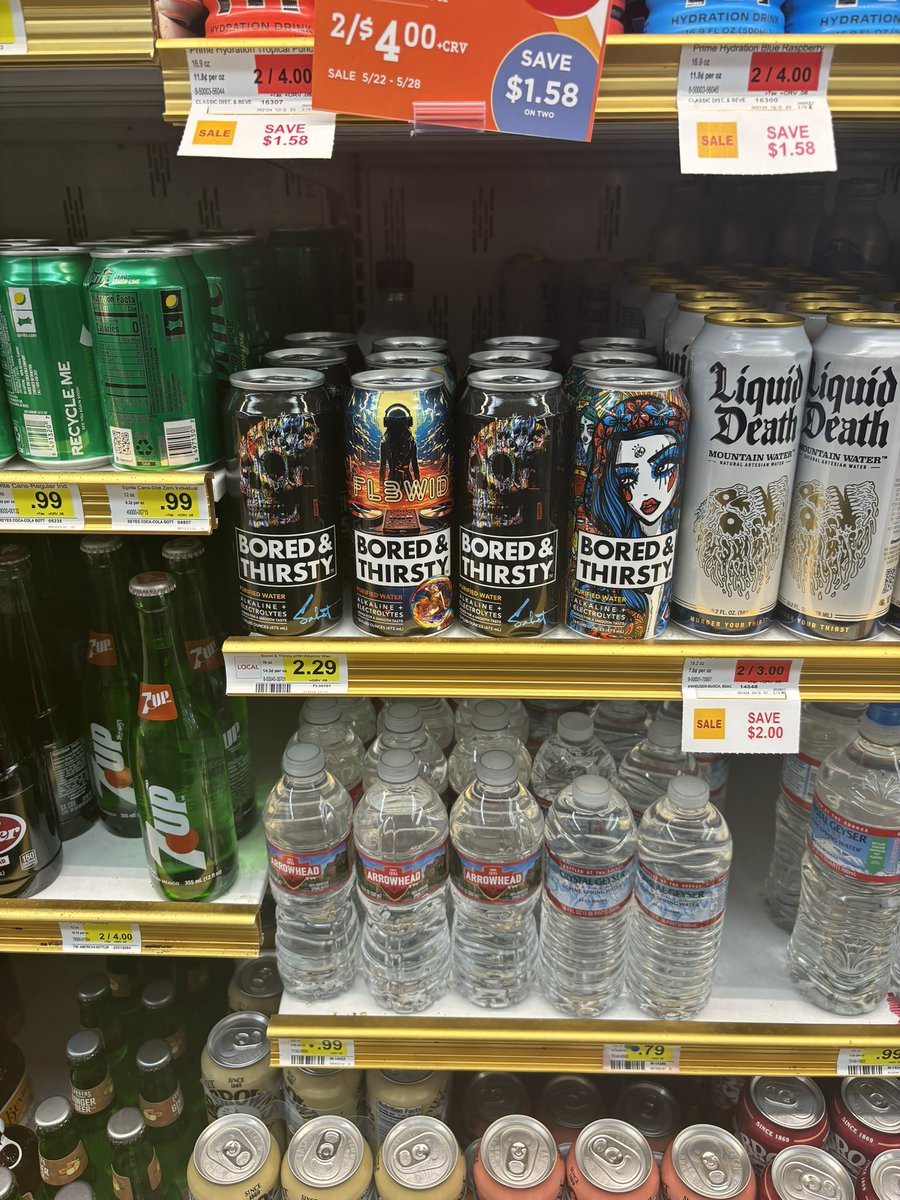LowSeaEth's tweet photo. Bored &amp; Thirsty alkaline water with electrolytes is now on shelf at all Gelson’s stores from LA to San Diego. Go buy some art water, get inspired, and look for some magic on specially designed cans! https://t.co/6T8LSpnizP