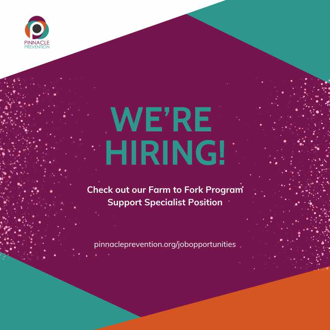 PinnaclePrevent's tweet image. We are hiring! We are seeking applications for our new Programs Support Specialist role. This role will provide daily administrative and operations support to our Farm to Fork programs. 
For more information and to apply, click here:
pinnacleprevention.org/jobopportuniti…