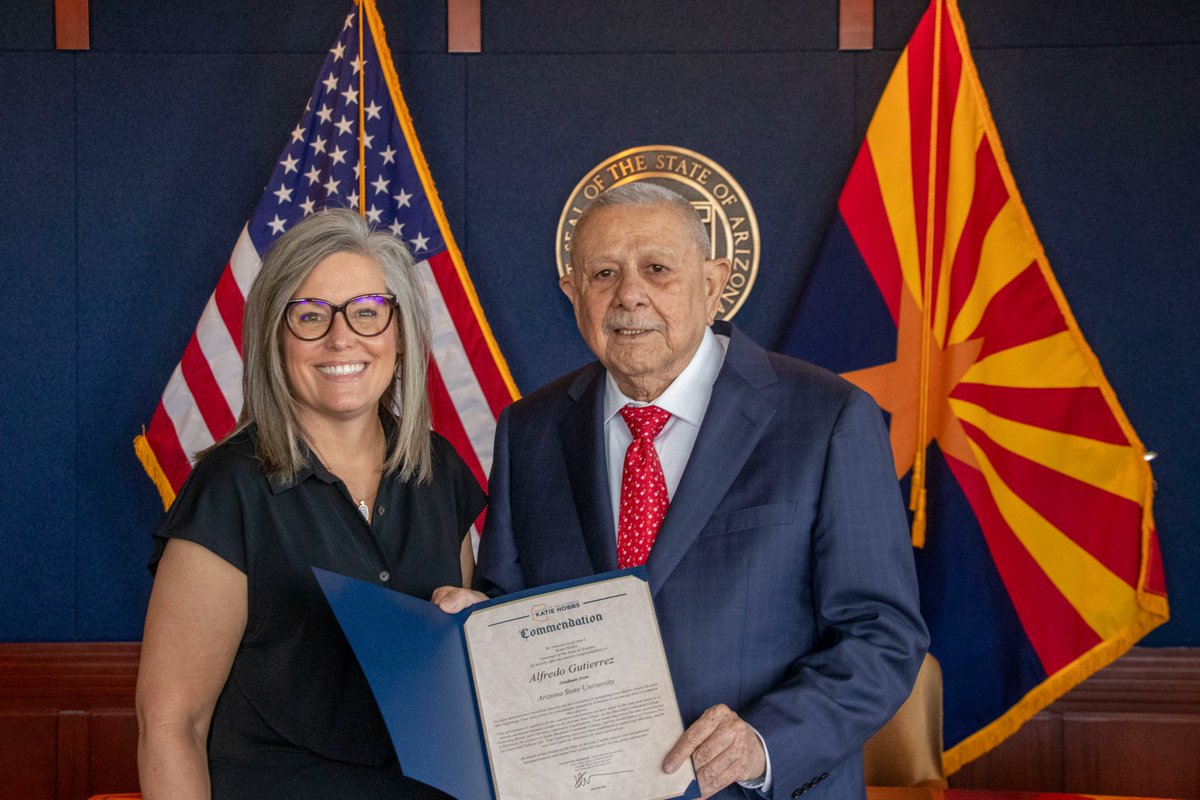 Alfredo Gutierrez embodies the tenacious and crusading spirit that defines the people of Arizona. It was my honor to welcome him to the Executive Tower to congratulate him on graduating from ASU — 56 years after he was kicked out for leading a student march.