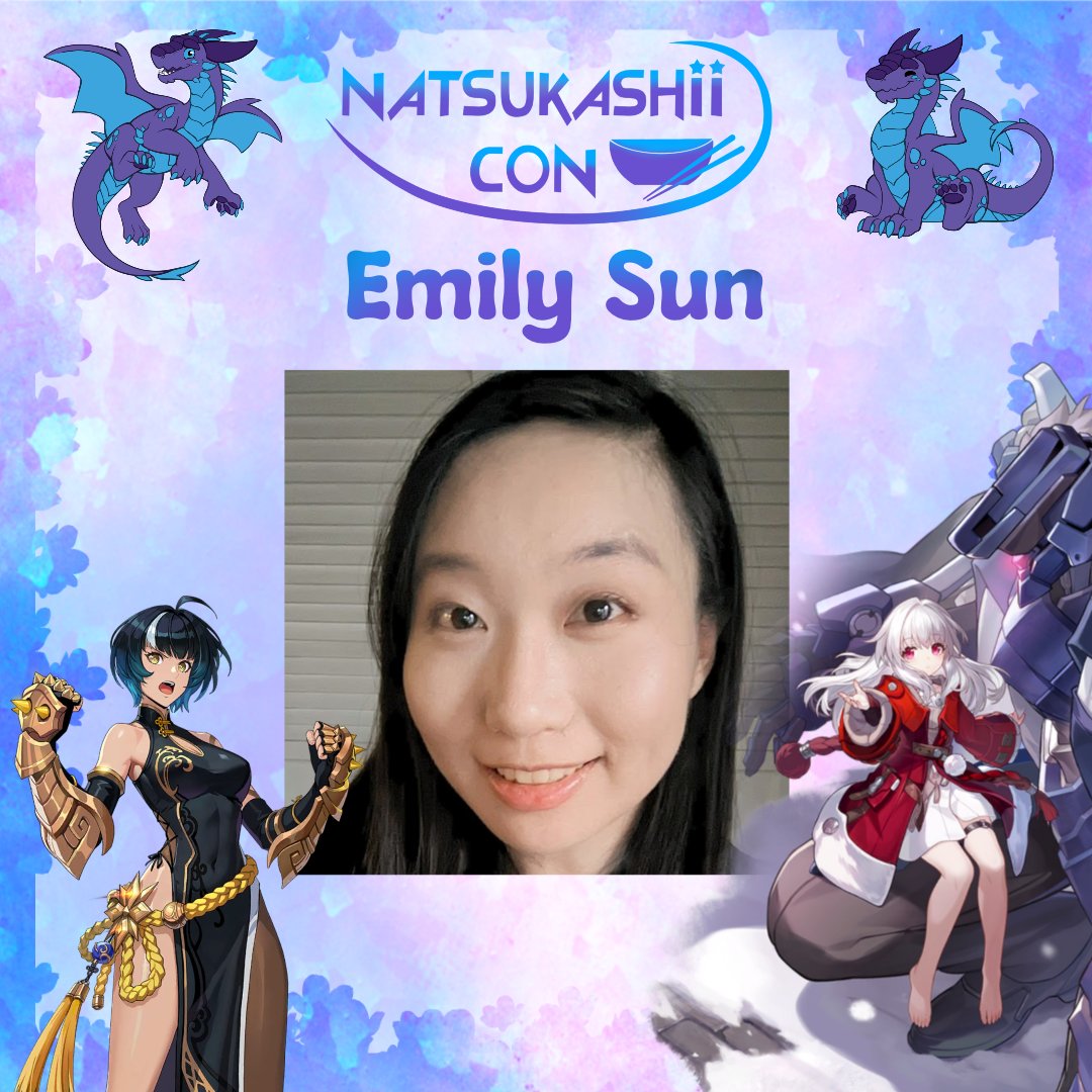 Welcome <a href="/emilysunnyville/">Emily Sun</a>  to Natsukashii Con 2024! You can hear Emily as the voice of Clara in Honkai: Star Rail and Seo Jiwoo from Solo Leveling: Arise. We are so happy to have her join us at the convention!