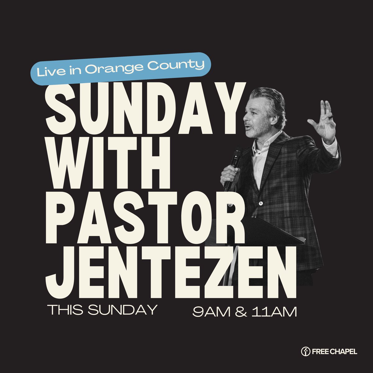 We are so excited to hear from Pastor <a href="/Jentezen/">Jentezen Franklin</a> LIVE this Sunday in OC! Come kick off Memorial Day weekend with us at church here in Irvine, CA at 9&amp;11AM! 🙌