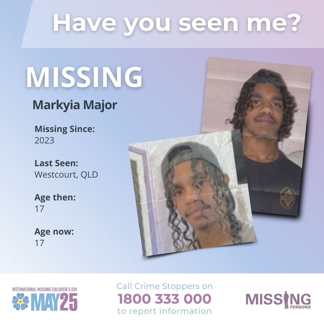 AusFedPolice's tweet photo. Markyia has not been seen since he went missing from Westcourt, QLD on August 15 2023.
Have you seen Markyia? If you have any information, contact Crime Stoppers on 1800 333 000.
For more information: https://t.co/IbzUUS5wll
#IMCD2024 https://t.co/f40O5E3OGq