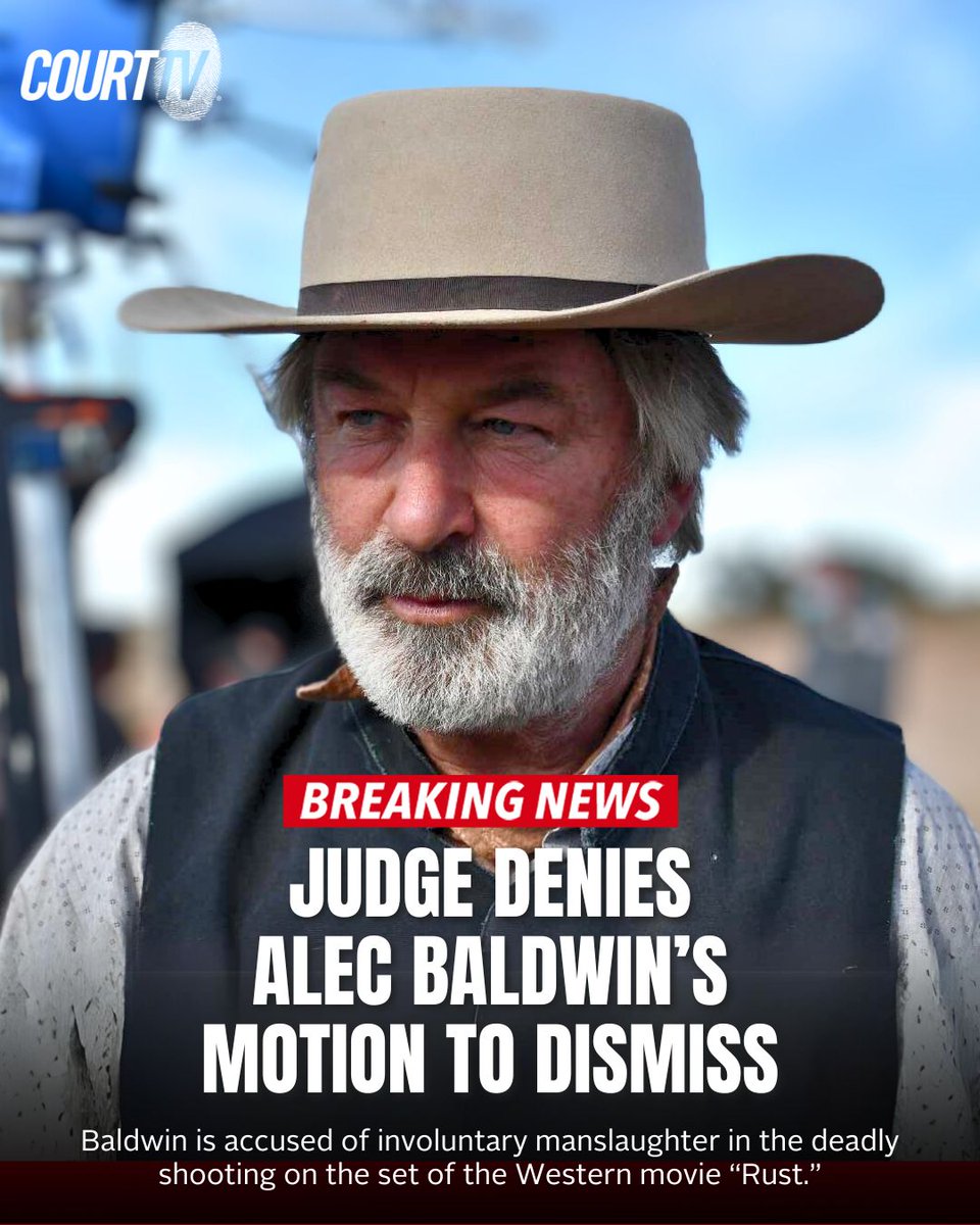 #BREAKING: The judge in the #AlecBaldwin case denies a motion to dismiss the indictment against the actor. #Baldwin is accused in the fatal shooting of cinematographer #HalynaHutchins on the set of the movie #Rust. #CourtTV - What do YOU think?