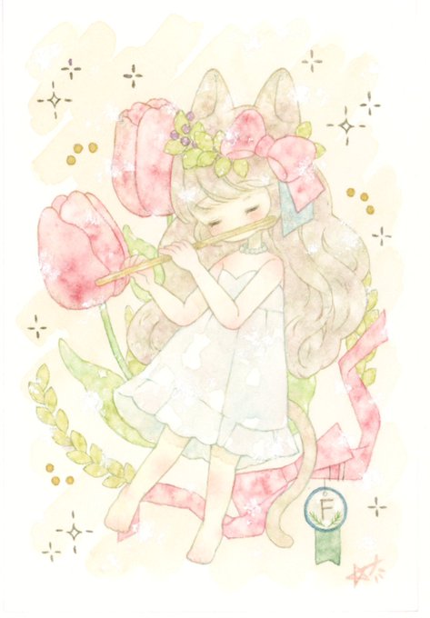 「hair bow watercolor (medium)」 illustration images(Latest)