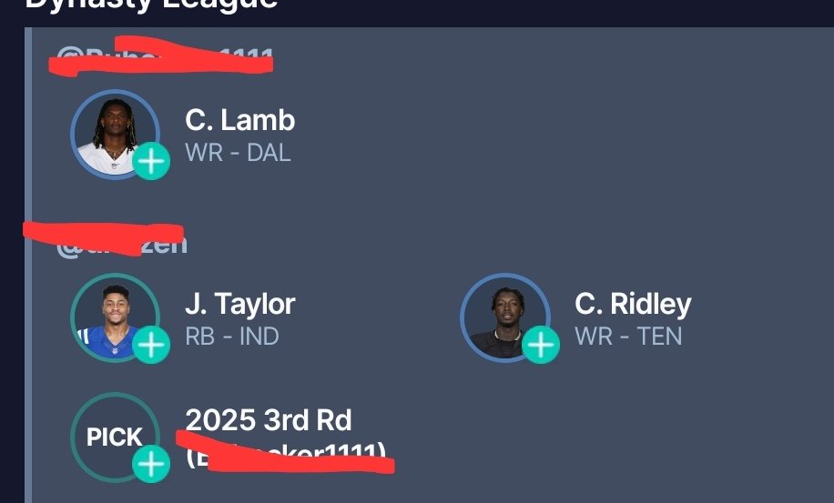 userfriendly11's tweet photo. @DynastyDadFF I think I overpaid a little but my runningback room was full (bijan , cmc, r &amp; z white, kyren , and kendre). Now I have Lamb, AJB and Marvin as my 3 WRs (full ppr) #dynastytrades https://t.co/XByD5kA7oh