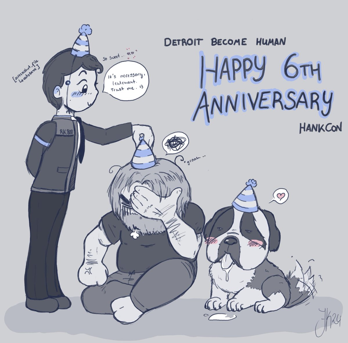 Six years of #DetroitBecomeHuman. Happy anniversary!!! And thank you for all the wonderful hours. Take this little something and all our love. 💙💙💙 #DBH #Hankcon #Hannor #HankAnderson #RK800 #DBH6thAnniversary